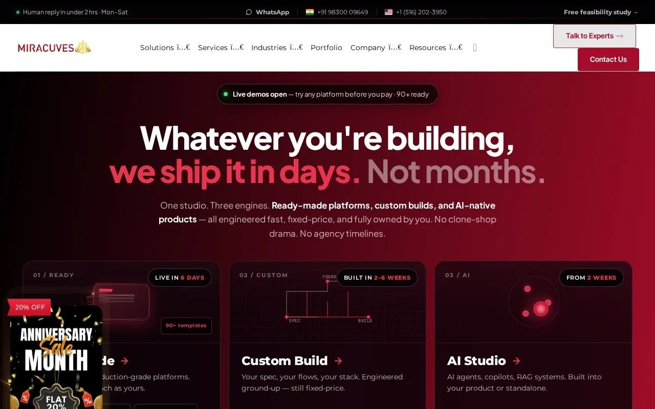 Miracuves homepage