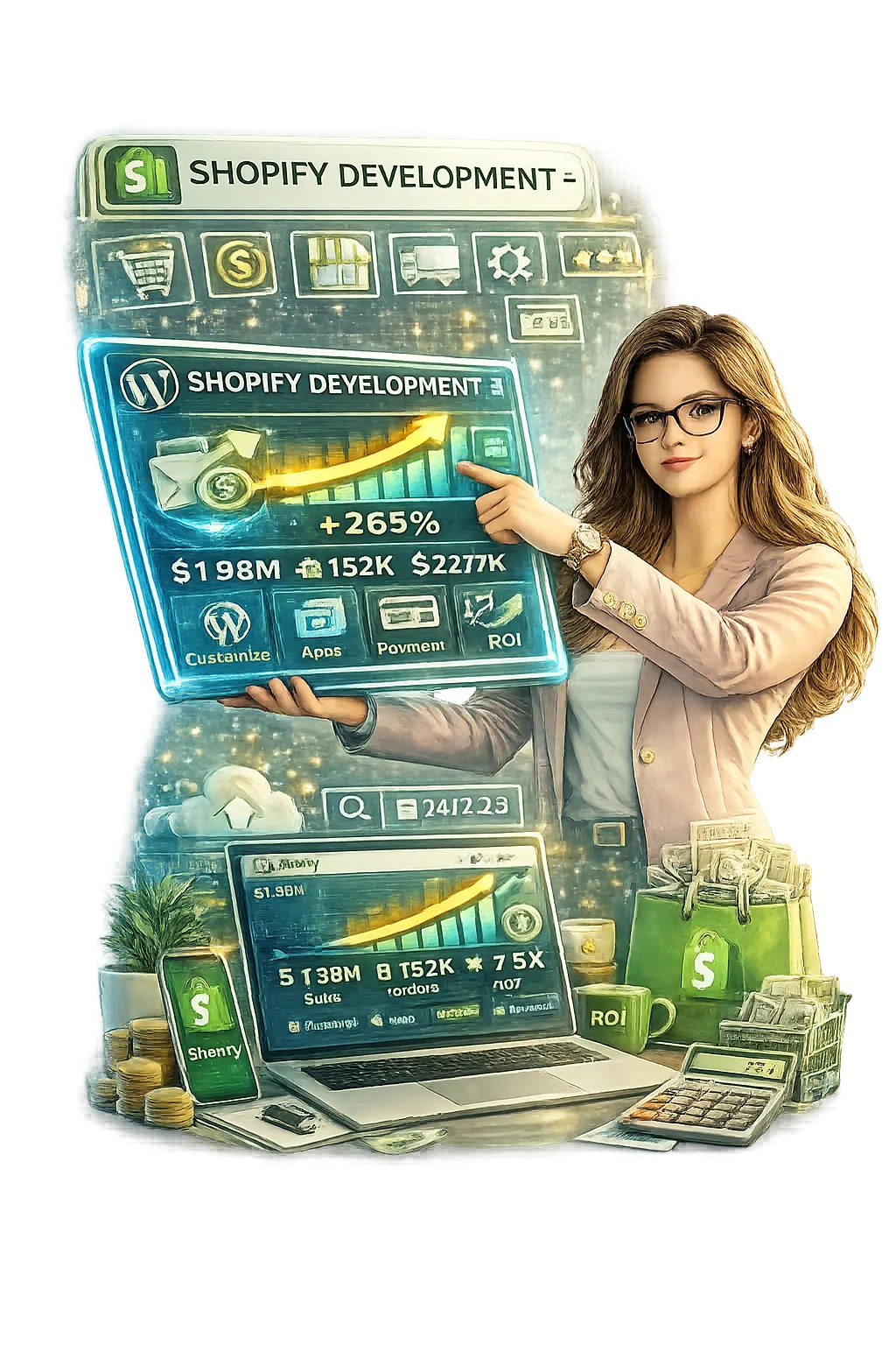 Shopify developer showing online store performance and sales growth analytics dashboard