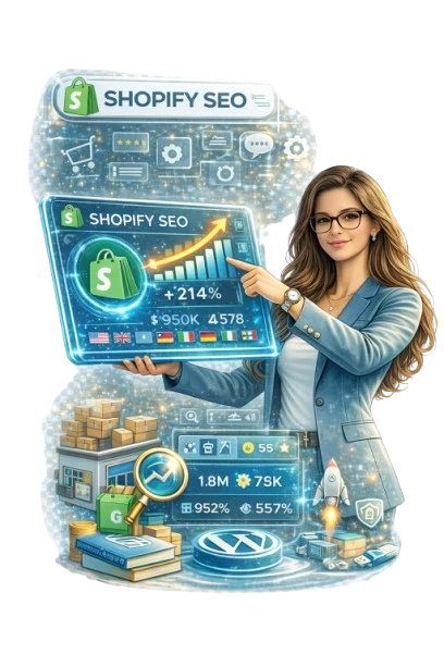 Shopify SEO specialist showing online store sales growth and traffic analytics dashboard