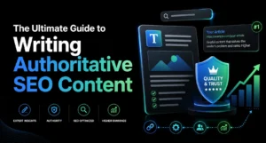 Authoritative SEO content guide showing expert insights, trust signals, content optimization, search visibility, and higher rankings
