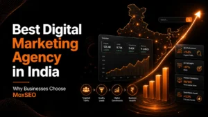 Best digital marketing agency in India showing SEO growth, paid advertising, website optimization, social media growth, leads, and conversions
