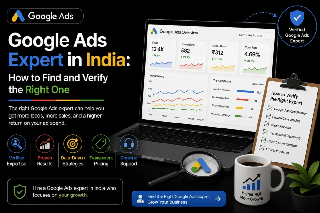 Google Ads expert in India with verified expertise, campaign analytics, conversion tracking, transparent reporting, and ROI optimization.