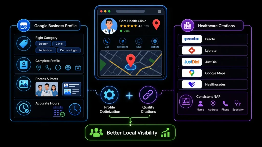 Google Business Profile optimization and healthcare citations helping doctors and clinics improve local search visibility