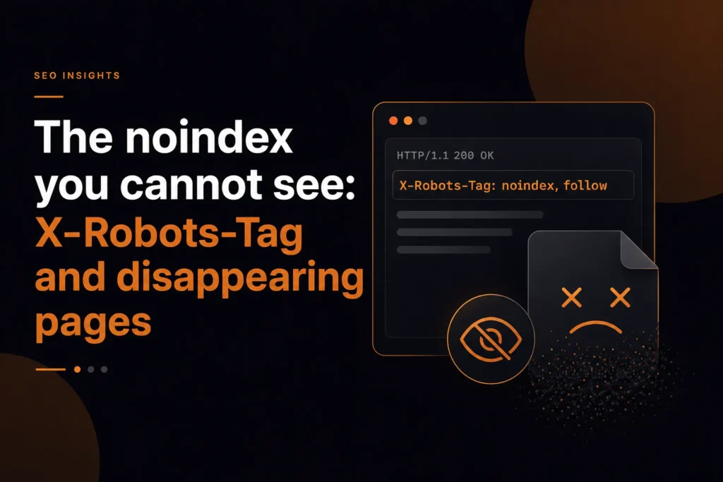 Hidden X-Robots-Tag noindex response header causing website pages to disappear from search results.