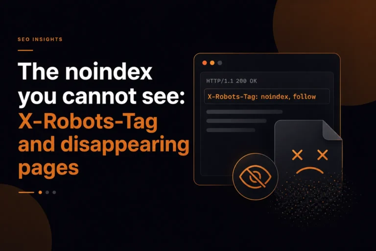 Hidden X-Robots-Tag noindex response header causing website pages to disappear from search results.