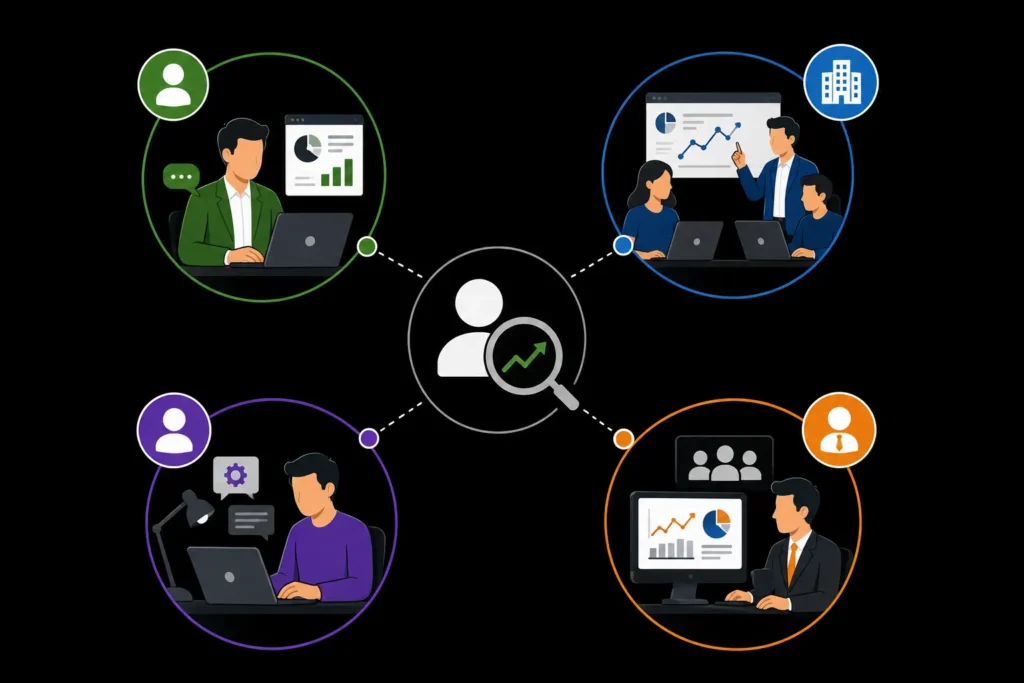 Types of SEO experts in India, including independent consultants, agency leaders, freelancers, and in-house professionals