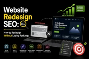 Website redesign SEO process for improving design and performance without losing search rankings.
