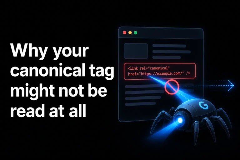 Canonical tag issue showing a search engine crawler unable to read or process a canonical link on a webpage