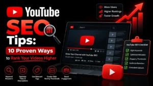 YouTube SEO tips with 10 proven ways to improve video rankings, views, engagement, and channel growth.