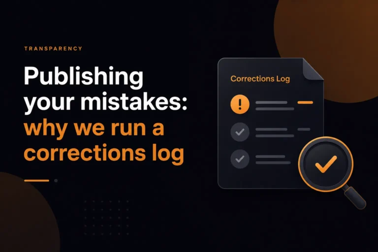 Public corrections log showing documented mistakes, reviewed updates, and verified content corrections.