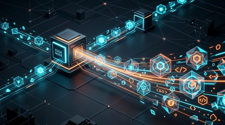 Secure digital platform infrastructure showing server connections, encrypted data flow, APIs, and backend system architecture.