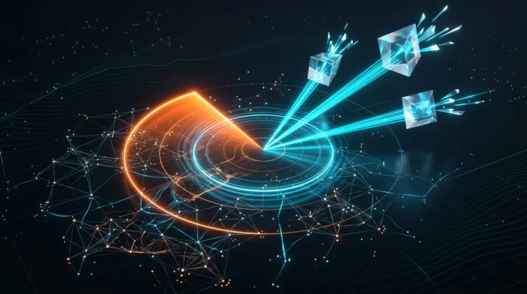 Real-time data routing across a digital platform showing connected nodes, secure data transfer, and distributed network communication.